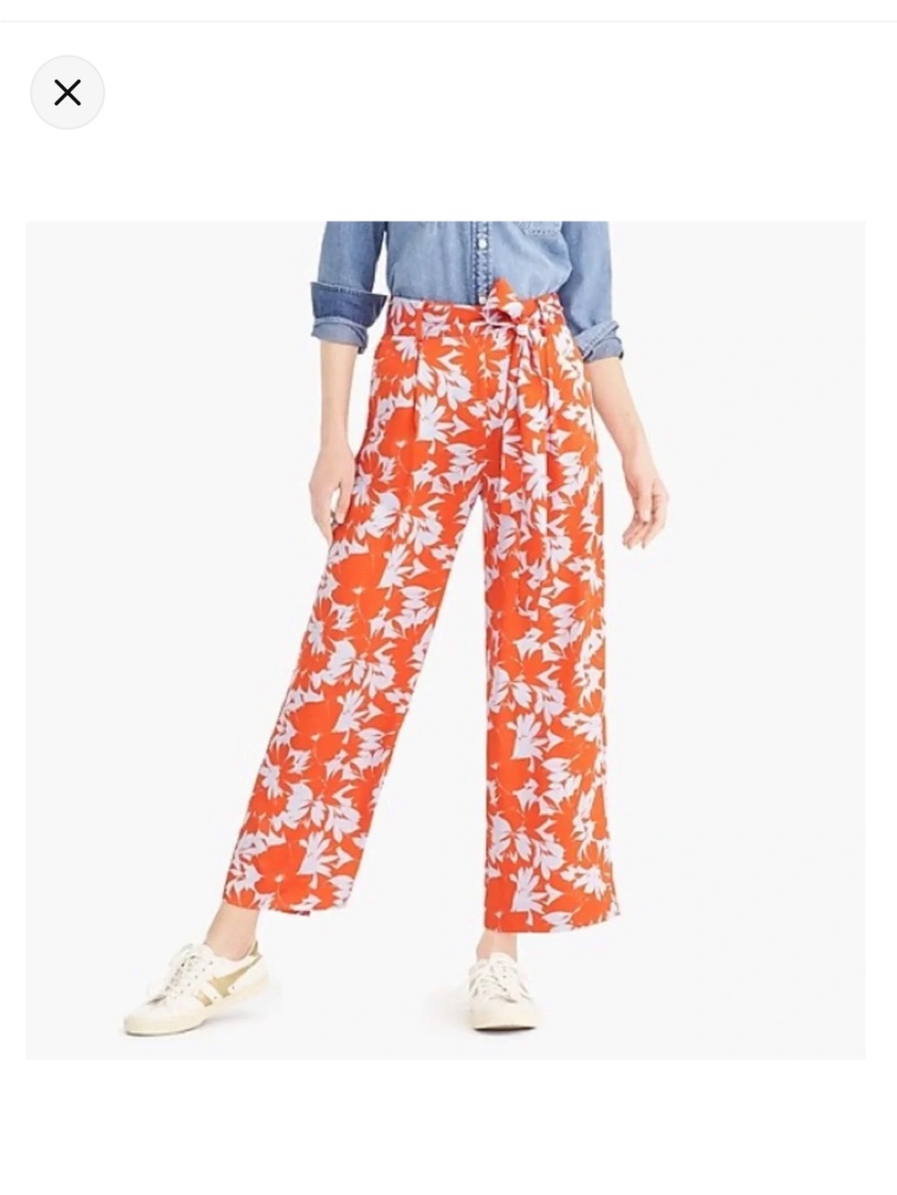 J. Crew Orange Wide-Leg Floral Pants with Tie Belt